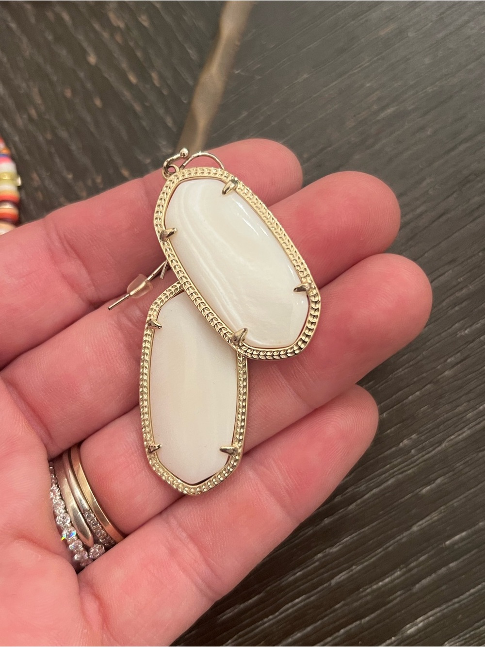 Kendra Scott White Stone Drop Earrings in Gold-Tone Setting - Picture 2 of 2